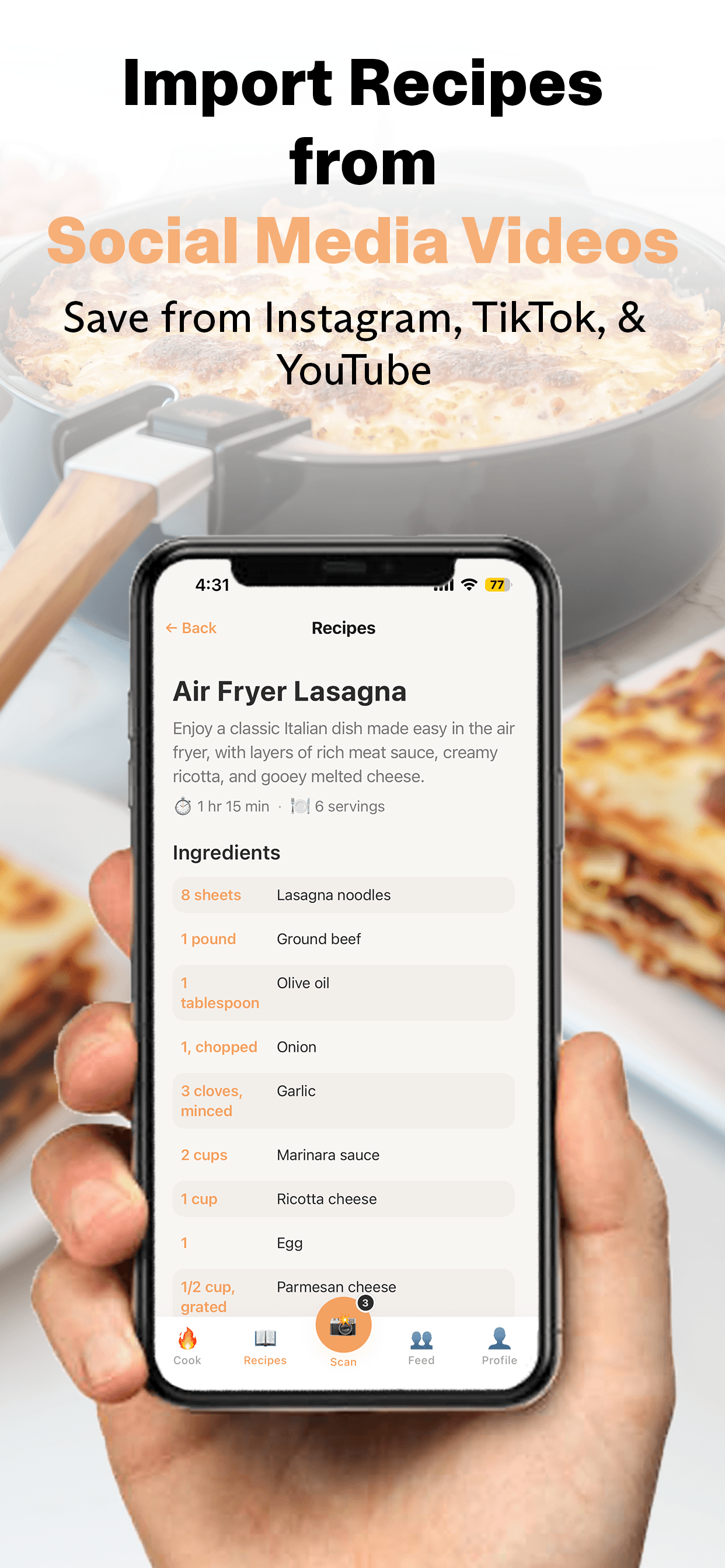Import recipes from social media videos